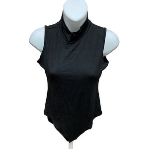 Mango Pop Bodysuit Womens Size Medium New Black Sleeveless Mock Turtleneck